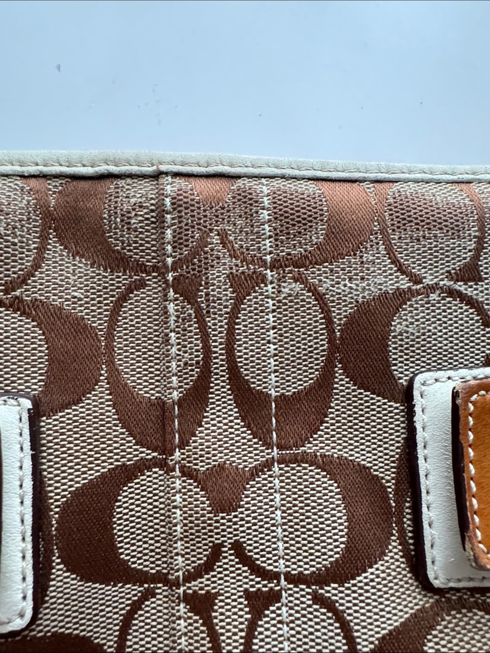 Coach Brown Signature Canvas Shoulder Bag with Tan and Cream Leather Accents - Picture 17 of 17